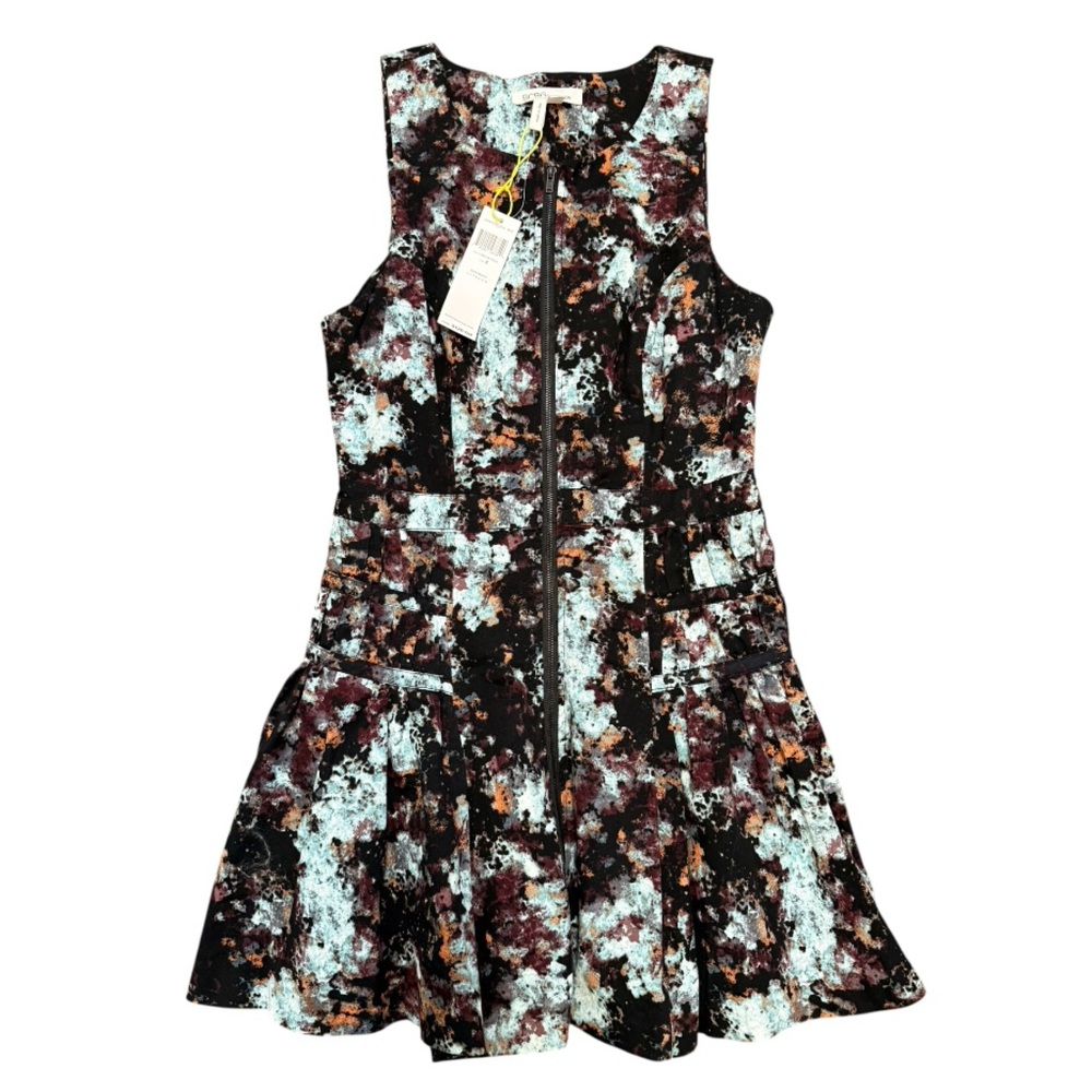 New BCBGeneration Black Blue Brown Abstract Stretch Denim Pleated Party Dress 8